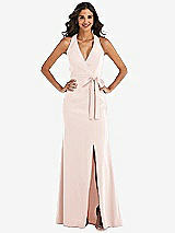 Front View Thumbnail - Blush Open-Back Halter Maxi Dress with Draped Bow