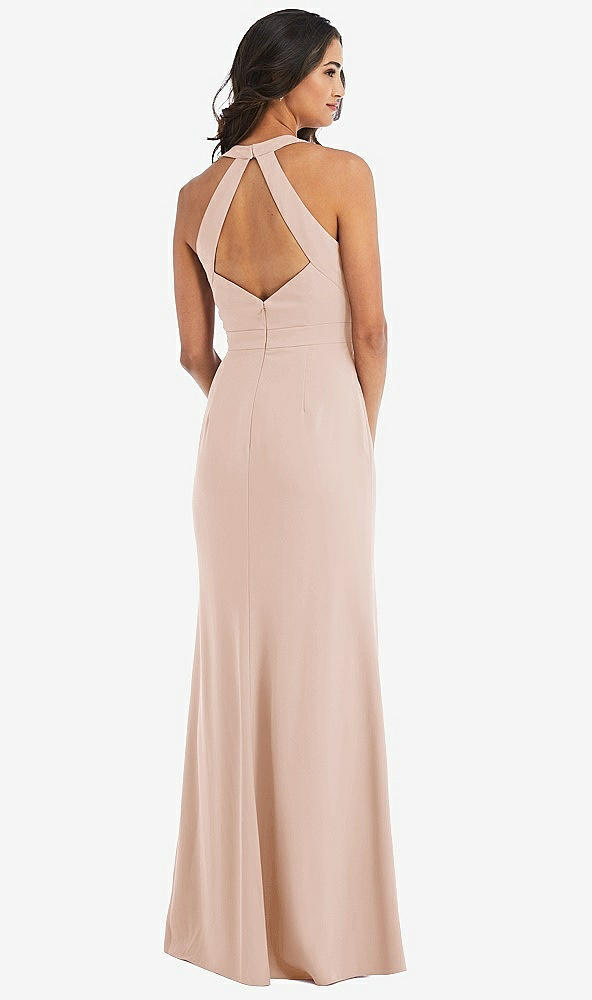 Back View - Cameo Open-Back Halter Maxi Dress with Draped Bow