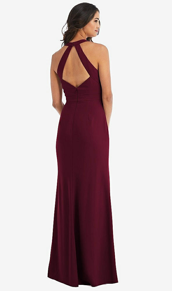 Back View - Cabernet Open-Back Halter Maxi Dress with Draped Bow