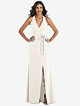 Front View Thumbnail - Ivory Open-Back Halter Maxi Dress with Draped Bow