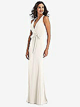 Side View Thumbnail - Ivory Open-Back Halter Maxi Dress with Draped Bow