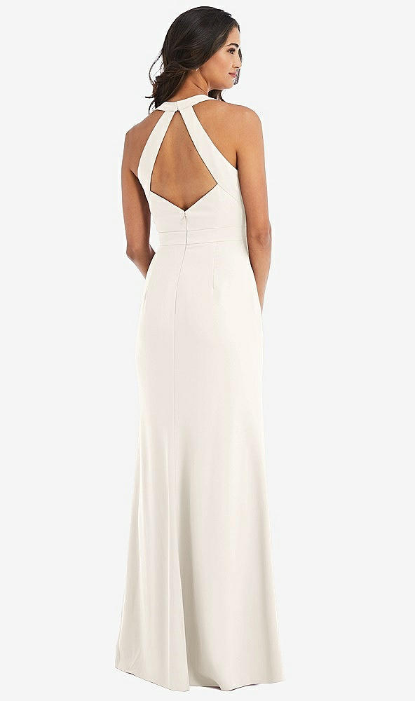 Back View - Ivory Open-Back Halter Maxi Dress with Draped Bow