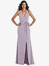 Front View Thumbnail - Lilac Haze Open-Back Halter Maxi Dress with Draped Bow