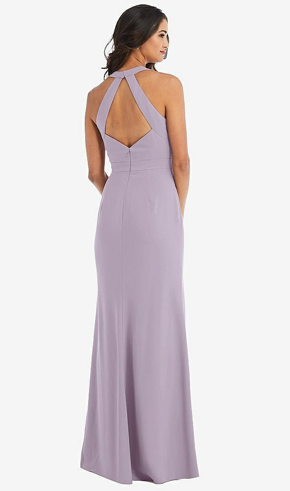 Back View - Lilac Haze Open-Back Halter Maxi Dress with Draped Bow