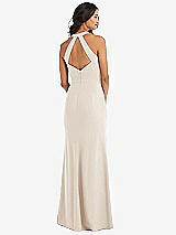 Rear View Thumbnail - Oat Open-Back Halter Maxi Dress with Draped Bow