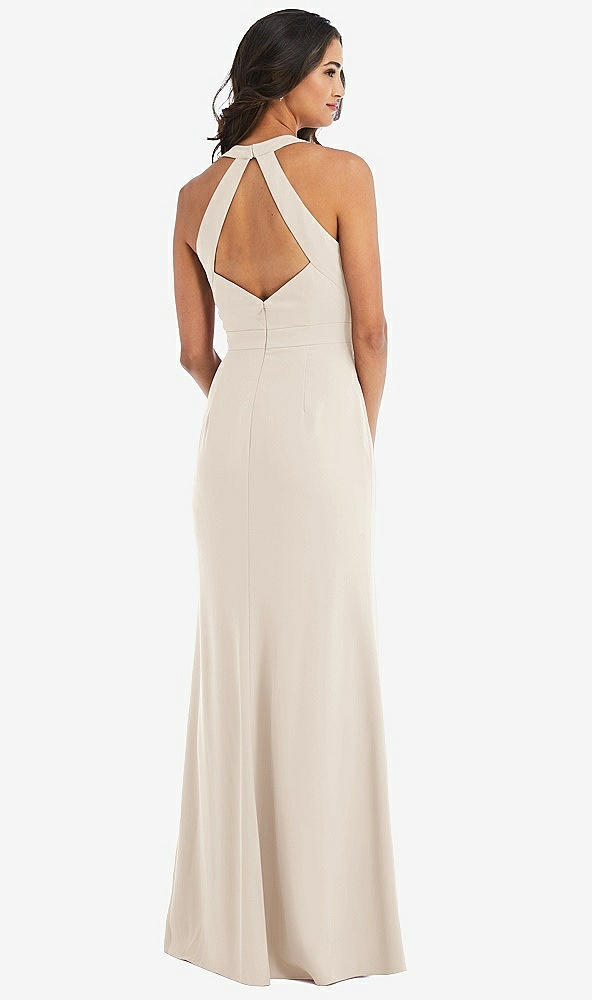 Back View - Oat Open-Back Halter Maxi Dress with Draped Bow