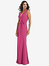 Side View Thumbnail - Tea Rose Open-Back Halter Maxi Dress with Draped Bow