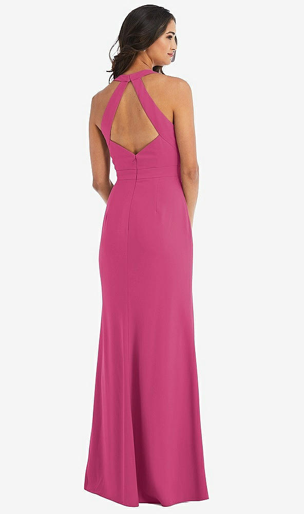 Back View - Tea Rose Open-Back Halter Maxi Dress with Draped Bow