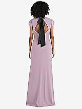 Front View Thumbnail - Suede Rose & Black Puff Cap Sleeve Cutout Tie-Back Trumpet Gown