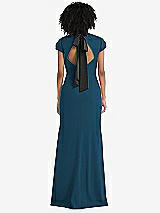 Front View Thumbnail - Atlantic Blue & Black Puff Cap Sleeve Cutout Tie-Back Trumpet Gown