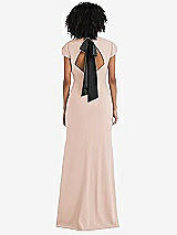 Front View Thumbnail - Cameo & Black Puff Cap Sleeve Cutout Tie-Back Trumpet Gown
