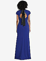 Front View Thumbnail - Cobalt Blue & Black Puff Cap Sleeve Cutout Tie-Back Trumpet Gown
