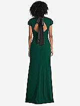 Front View Thumbnail - Hunter Green & Black Puff Cap Sleeve Cutout Tie-Back Trumpet Gown