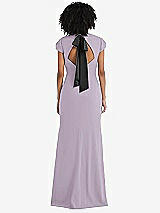 Front View Thumbnail - Lilac Haze & Black Puff Cap Sleeve Cutout Tie-Back Trumpet Gown