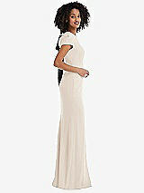 Side View Thumbnail - Oat & Black Puff Cap Sleeve Cutout Tie-Back Trumpet Gown