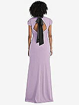 Front View Thumbnail - Pale Purple & Black Puff Cap Sleeve Cutout Tie-Back Trumpet Gown