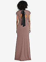Front View Thumbnail - Sienna & Black Puff Cap Sleeve Cutout Tie-Back Trumpet Gown