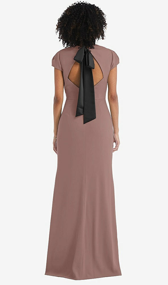 Front View - Sienna & Black Puff Cap Sleeve Cutout Tie-Back Trumpet Gown