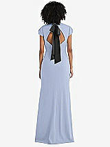 Front View Thumbnail - Sky Blue & Black Puff Cap Sleeve Cutout Tie-Back Trumpet Gown