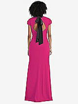 Front View Thumbnail - Think Pink & Black Puff Cap Sleeve Cutout Tie-Back Trumpet Gown