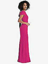 Side View Thumbnail - Think Pink & Black Puff Cap Sleeve Cutout Tie-Back Trumpet Gown