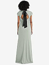 Front View Thumbnail - Willow Green & Black Puff Cap Sleeve Cutout Tie-Back Trumpet Gown