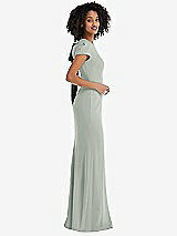 Side View Thumbnail - Willow Green & Black Puff Cap Sleeve Cutout Tie-Back Trumpet Gown
