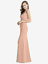 Side View Thumbnail - Pale Peach Wide Strap Notch Empire Waist Dress with Front Slit
