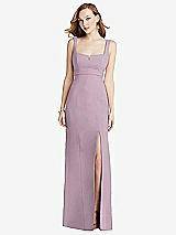Front View Thumbnail - Suede Rose Wide Strap Notch Empire Waist Dress with Front Slit