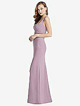 Side View Thumbnail - Suede Rose Wide Strap Notch Empire Waist Dress with Front Slit