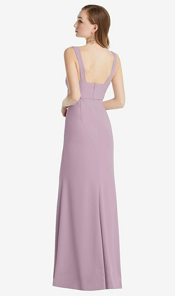 Back View - Suede Rose Wide Strap Notch Empire Waist Dress with Front Slit