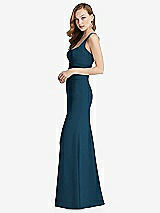 Side View Thumbnail - Atlantic Blue Wide Strap Notch Empire Waist Dress with Front Slit