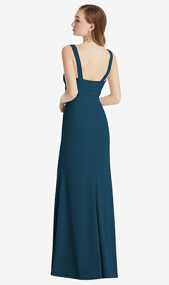 Back View - Atlantic Blue Wide Strap Notch Empire Waist Dress with Front Slit