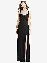 Front View Thumbnail - Black Wide Strap Notch Empire Waist Dress with Front Slit