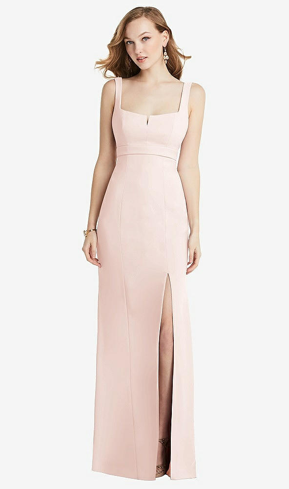 Front View - Blush Wide Strap Notch Empire Waist Dress with Front Slit