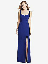Front View Thumbnail - Cobalt Blue Wide Strap Notch Empire Waist Dress with Front Slit
