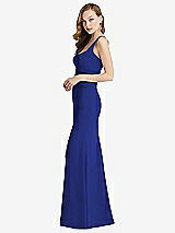 Side View Thumbnail - Cobalt Blue Wide Strap Notch Empire Waist Dress with Front Slit