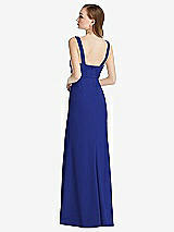 Rear View Thumbnail - Cobalt Blue Wide Strap Notch Empire Waist Dress with Front Slit