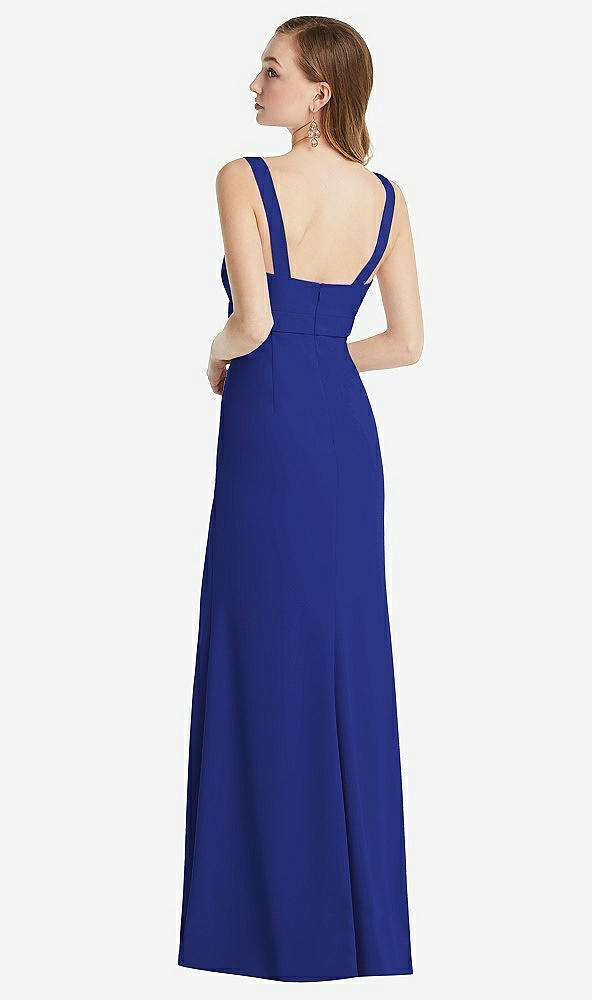 Back View - Cobalt Blue Wide Strap Notch Empire Waist Dress with Front Slit