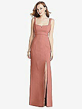 Front View Thumbnail - Desert Rose Wide Strap Notch Empire Waist Dress with Front Slit