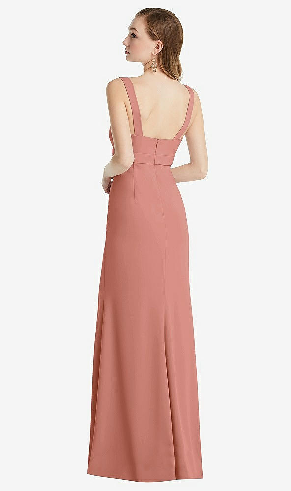 Back View - Desert Rose Wide Strap Notch Empire Waist Dress with Front Slit