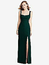 Front View Thumbnail - Evergreen Wide Strap Notch Empire Waist Dress with Front Slit