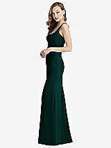 Side View Thumbnail - Evergreen Wide Strap Notch Empire Waist Dress with Front Slit