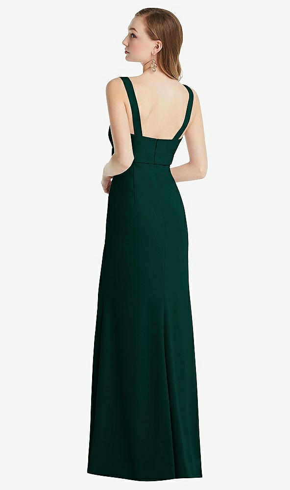 Back View - Evergreen Wide Strap Notch Empire Waist Dress with Front Slit