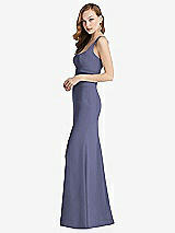 Side View Thumbnail - French Blue Wide Strap Notch Empire Waist Dress with Front Slit