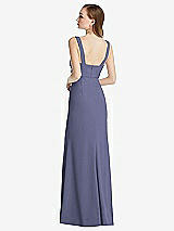 Rear View Thumbnail - French Blue Wide Strap Notch Empire Waist Dress with Front Slit