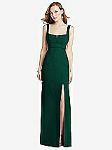 Front View Thumbnail - Hunter Green Wide Strap Notch Empire Waist Dress with Front Slit