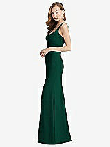 Side View Thumbnail - Hunter Green Wide Strap Notch Empire Waist Dress with Front Slit