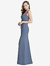 Side View Thumbnail - Larkspur Blue Wide Strap Notch Empire Waist Dress with Front Slit