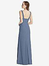 Rear View Thumbnail - Larkspur Blue Wide Strap Notch Empire Waist Dress with Front Slit